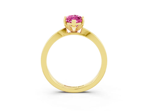 Yellow gold Marquise Cut Pink Sapphire Solitaire Engagement Ring with Classic Band and Four-Prong Setting_63