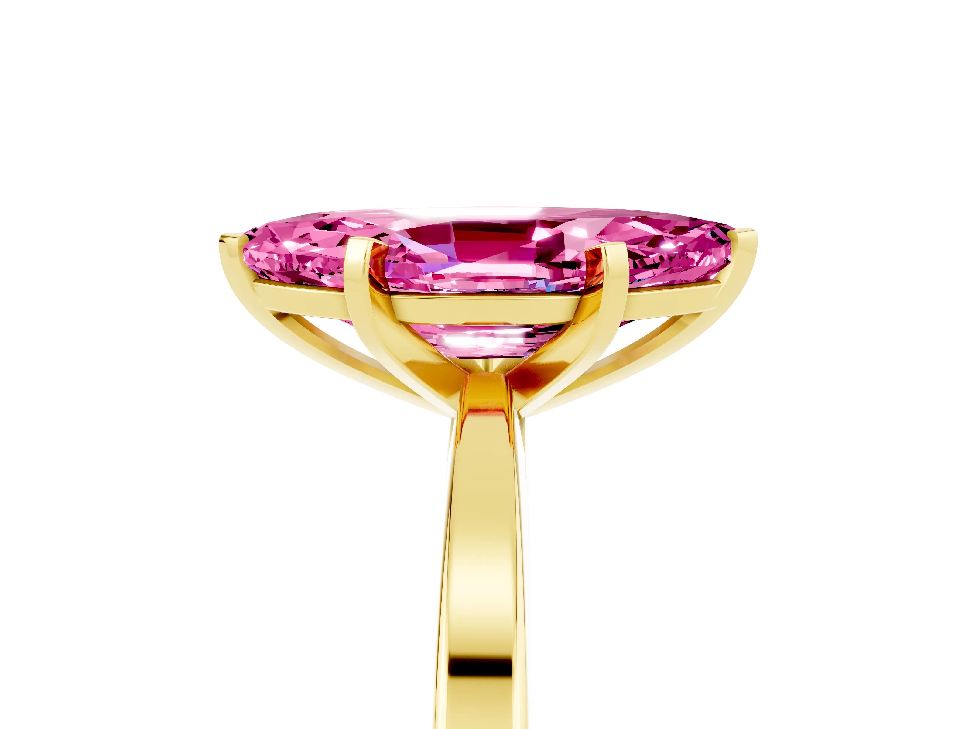 Yellow gold Marquise Cut Pink Sapphire Solitaire Engagement Ring with Classic Band and Four-Prong Setting_65