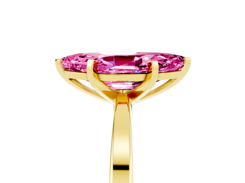 Yellow gold Marquise Cut Pink Sapphire Solitaire Engagement Ring with Classic Band and Four-Prong Setting_65