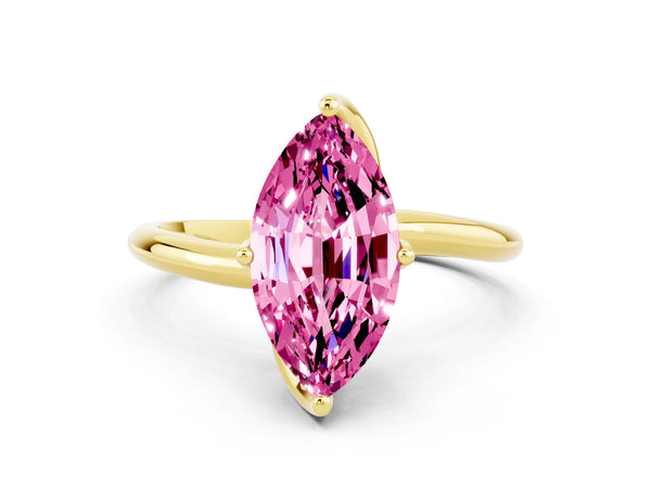 Yellow gold Marquise Cut Pink Sapphire Solitaire Engagement Ring with Four-Prong Setting and Classic Band