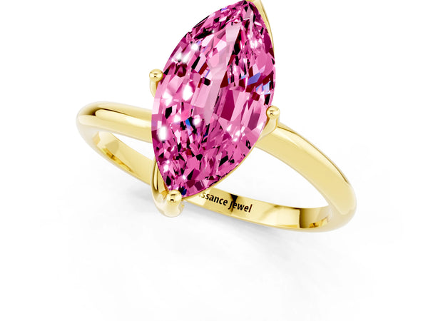 Yellow gold Marquise Cut Pink Sapphire Solitaire Engagement Ring with Four-Prong Setting and Classic Band