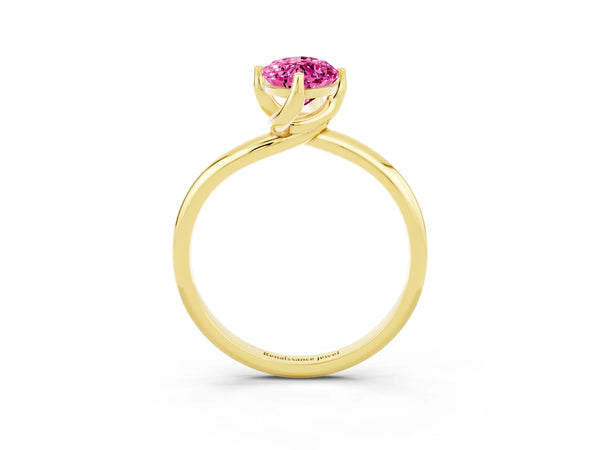 Yellow gold Marquise Cut Pink Sapphire Solitaire Engagement Ring with Four-Prong Setting and Classic Band
