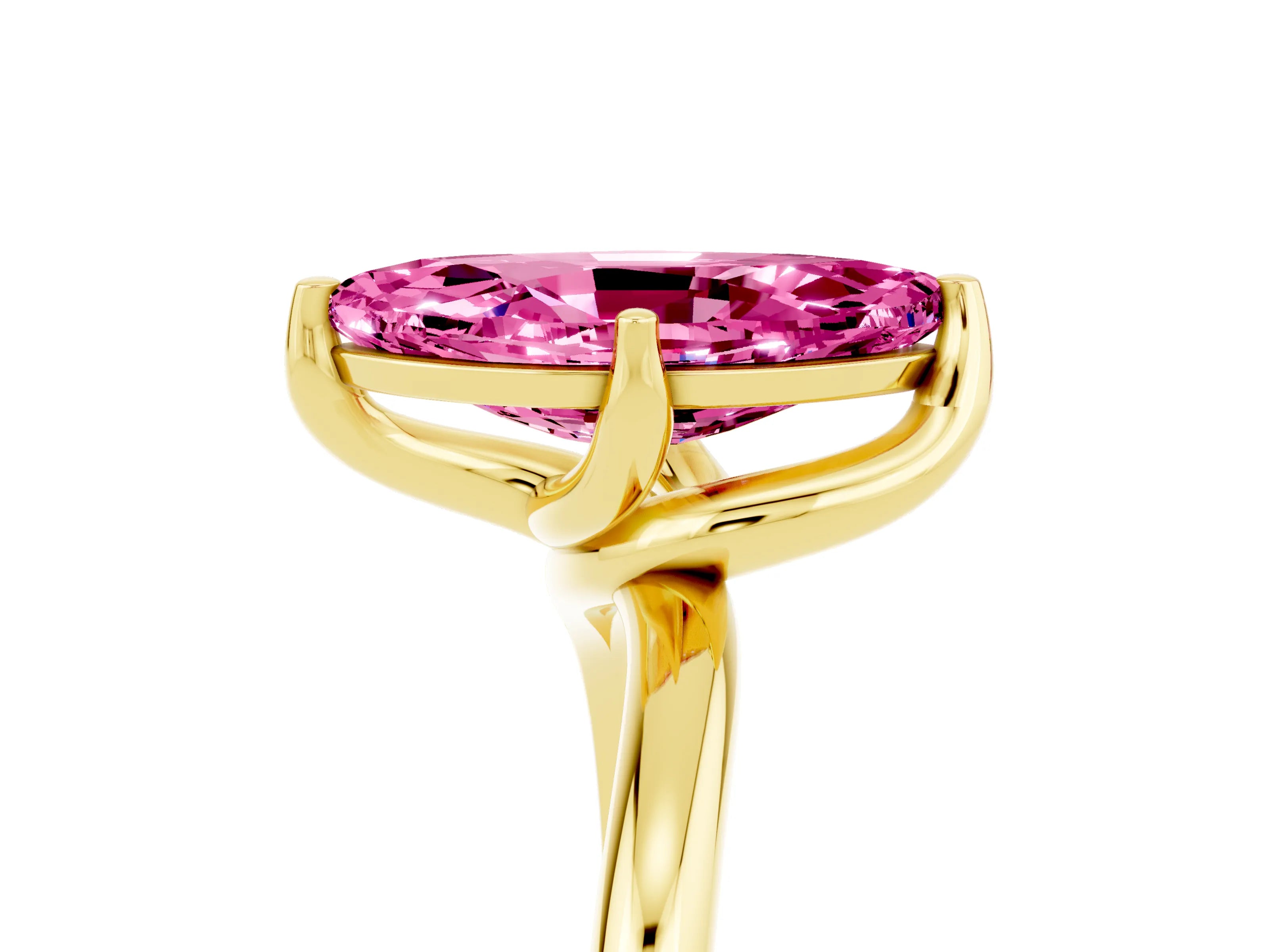 Yellow gold Marquise Cut Pink Sapphire Solitaire Engagement Ring with Four-Prong Setting and Classic Band_17