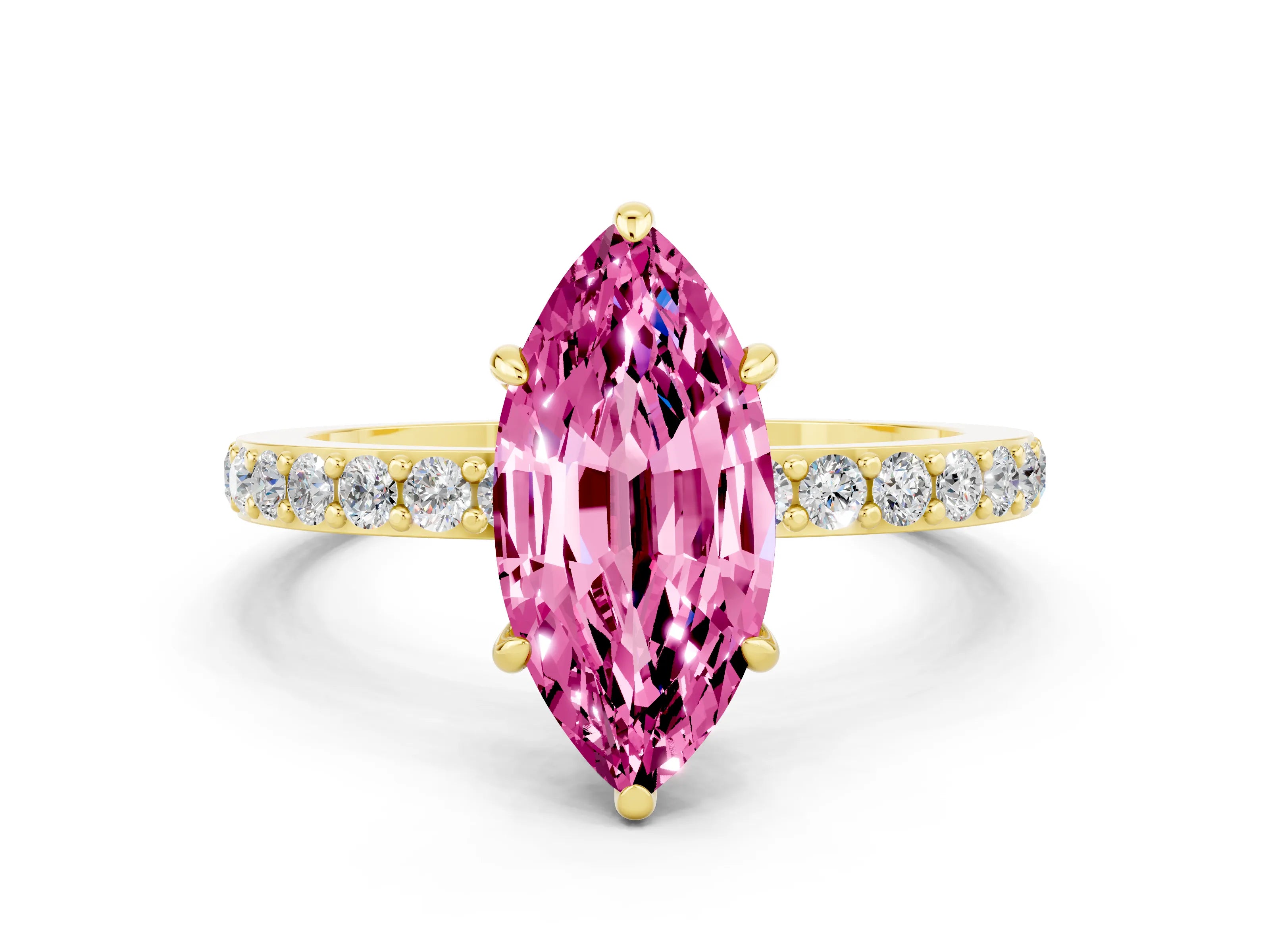 Yellow gold Marquise Cut Pink Sapphire Solitaire Engagement Ring with Pavé Band and Four-Prong Setting_24