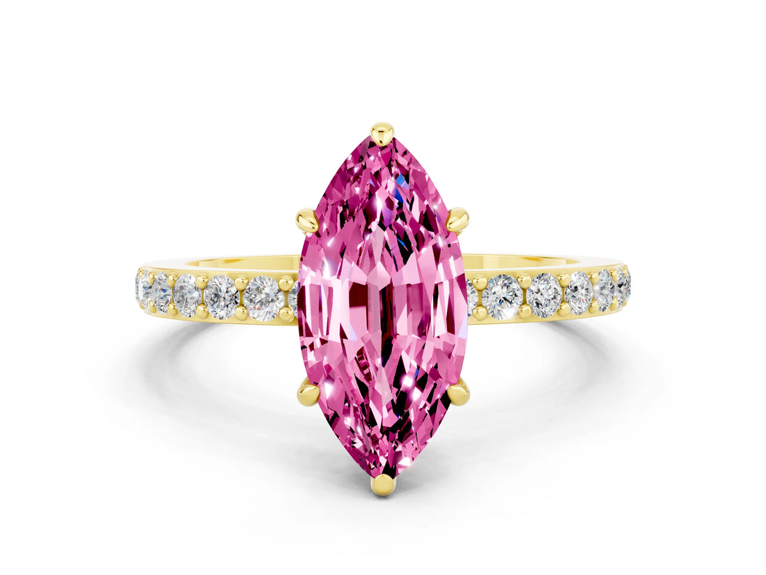 Yellow gold Marquise Cut Pink Sapphire Solitaire Engagement Ring with Pavé Band and Four-Prong Setting_24