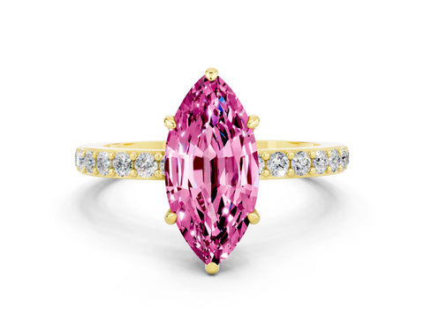 Yellow gold Marquise Cut Pink Sapphire Solitaire Engagement Ring with Pavé Band and Four-Prong Setting_24