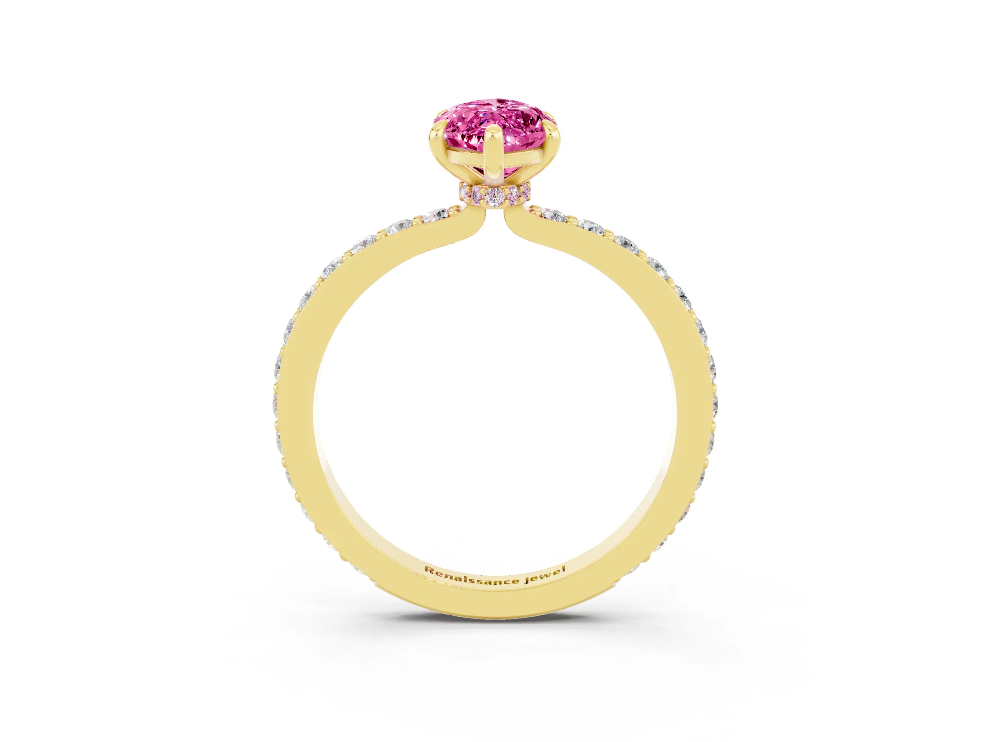 Yellow gold Marquise Cut Pink Sapphire Solitaire Engagement Ring with Pavé Band and Four-Prong Setting_27