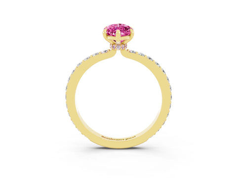 Yellow gold Marquise Cut Pink Sapphire Solitaire Engagement Ring with Pavé Band and Four-Prong Setting_27
