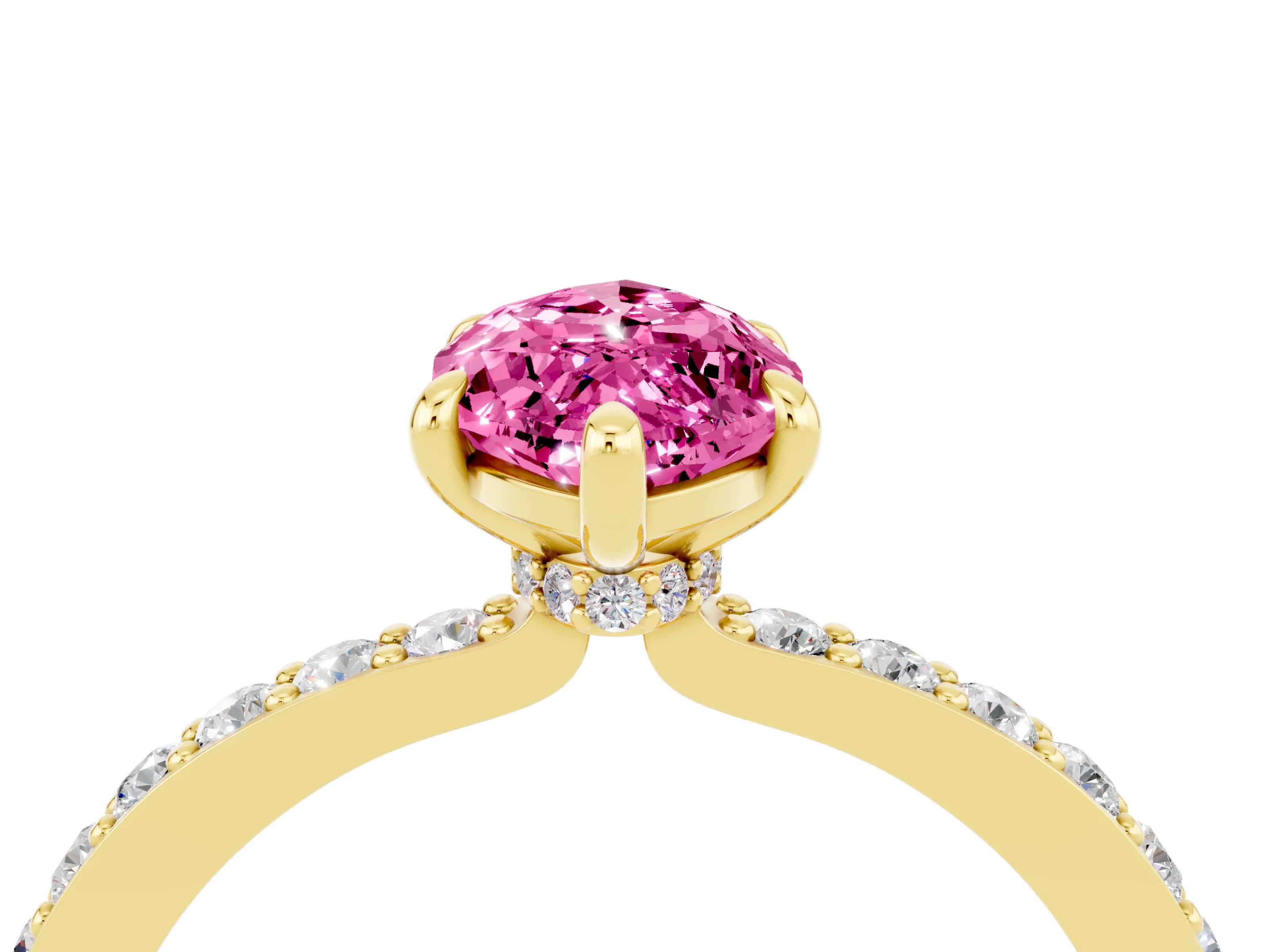 Yellow gold Marquise Cut Pink Sapphire Solitaire Engagement Ring with Pavé Band and Four-Prong Setting_28
