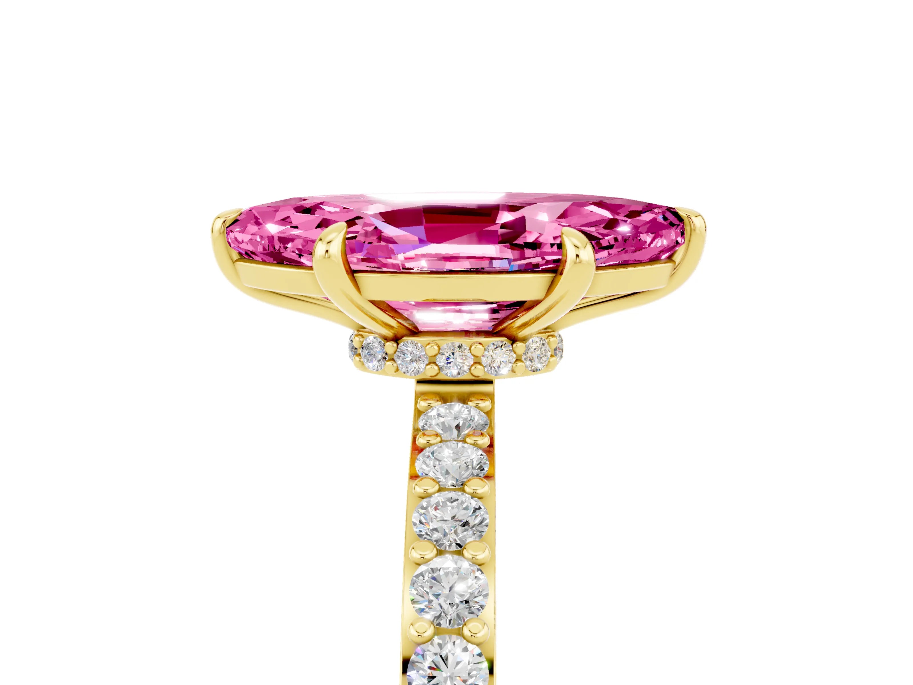Yellow gold Marquise Cut Pink Sapphire Solitaire Engagement Ring with Pavé Band and Four-Prong Setting_29