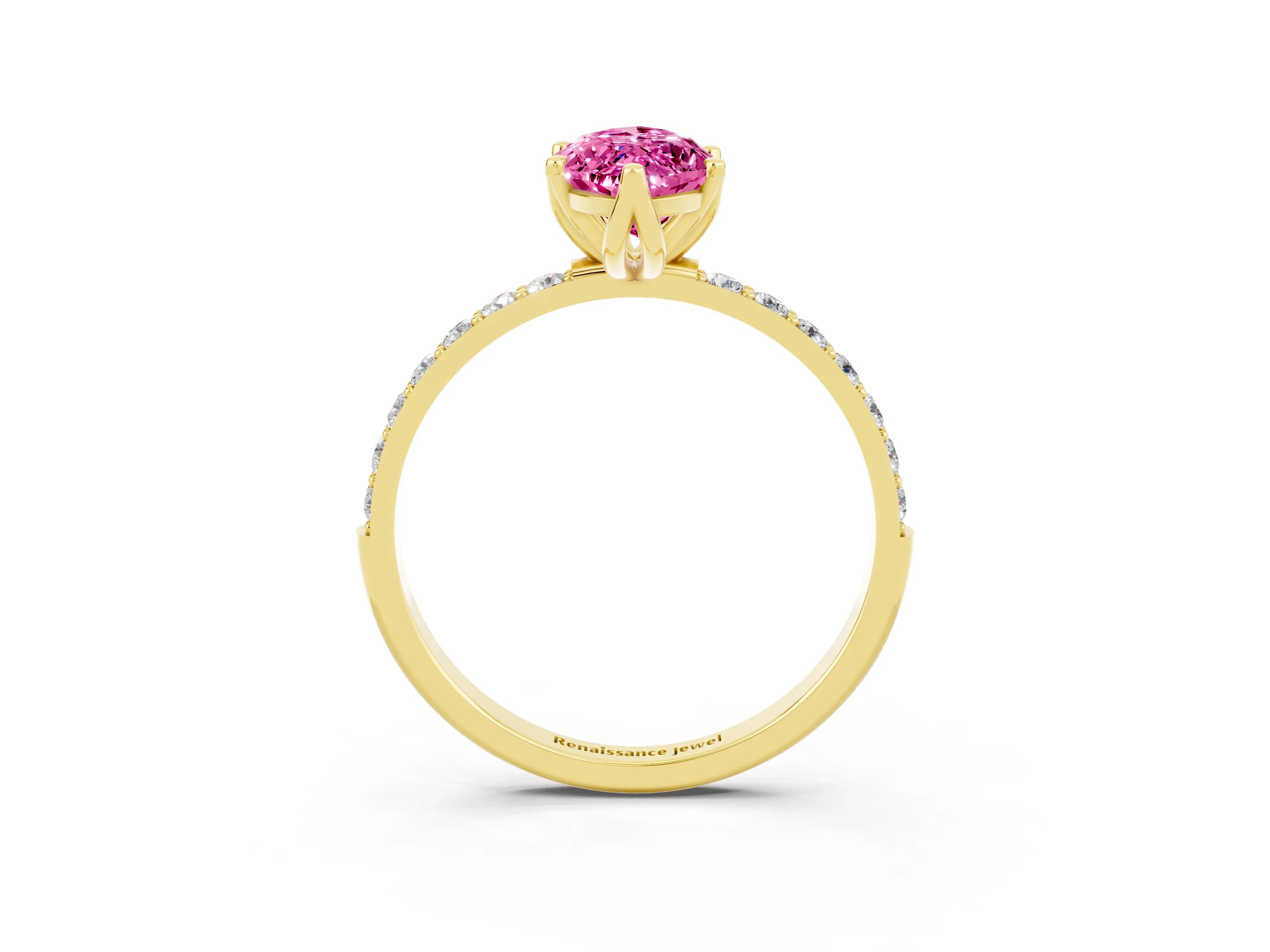 Yellow gold Marquise Cut Pink Sapphire Solitaire Engagement Ring with Pavé Band and Prong Setting_3