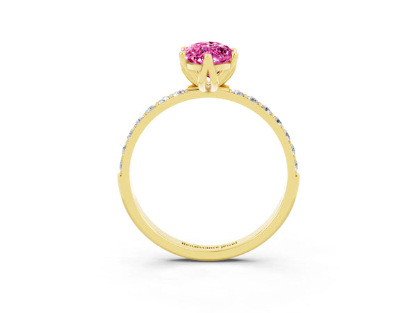 Yellow gold Marquise Cut Pink Sapphire Solitaire Engagement Ring with Round  Pavé Band and Prong Setting