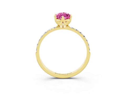Yellow gold Marquise Cut Pink Sapphire Solitaire Engagement Ring with Pavé Band and Prong Setting_3
