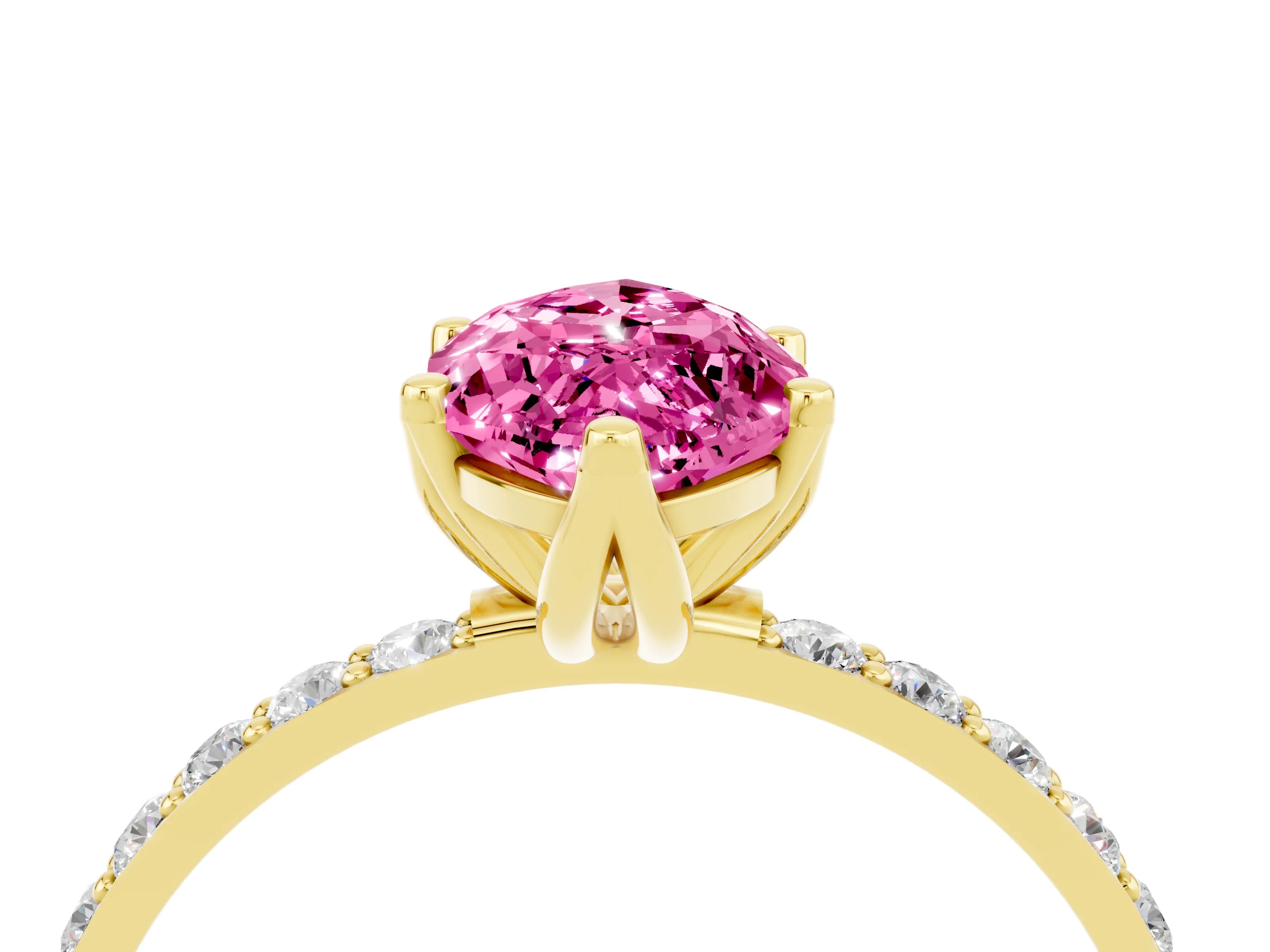 Yellow gold Marquise Cut Pink Sapphire Solitaire Engagement Ring with Pavé Band and Prong Setting_4