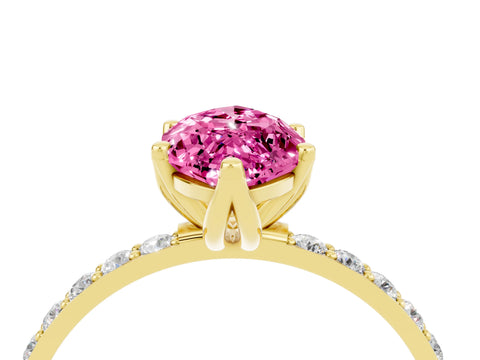 Yellow gold Marquise Cut Pink Sapphire Solitaire Engagement Ring with Pavé Band and Prong Setting_4
