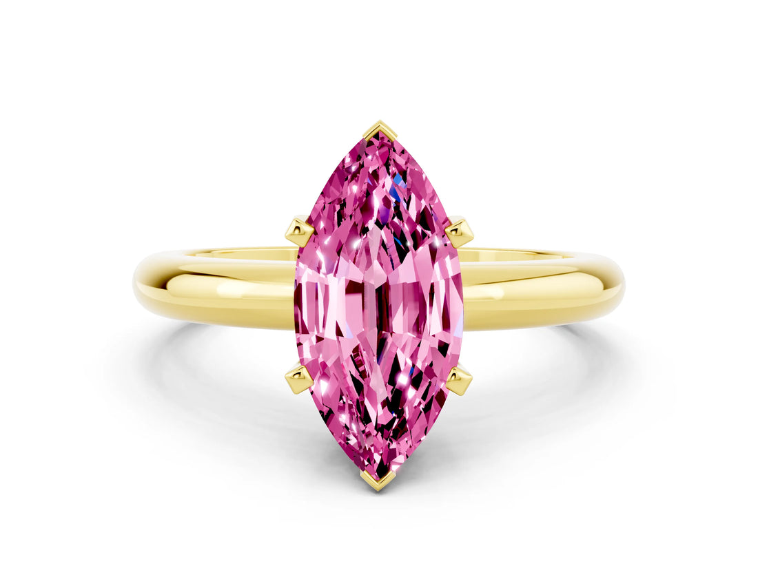 Yellow gold Marquise Cut Pink Sapphire Solitaire Engagement Ring with Round Band and Four-Prong Setting_24