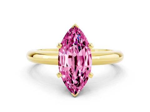Yellow gold Marquise Cut Pink Sapphire Solitaire Engagement Ring with Round Band and Four-Prong Setting_24