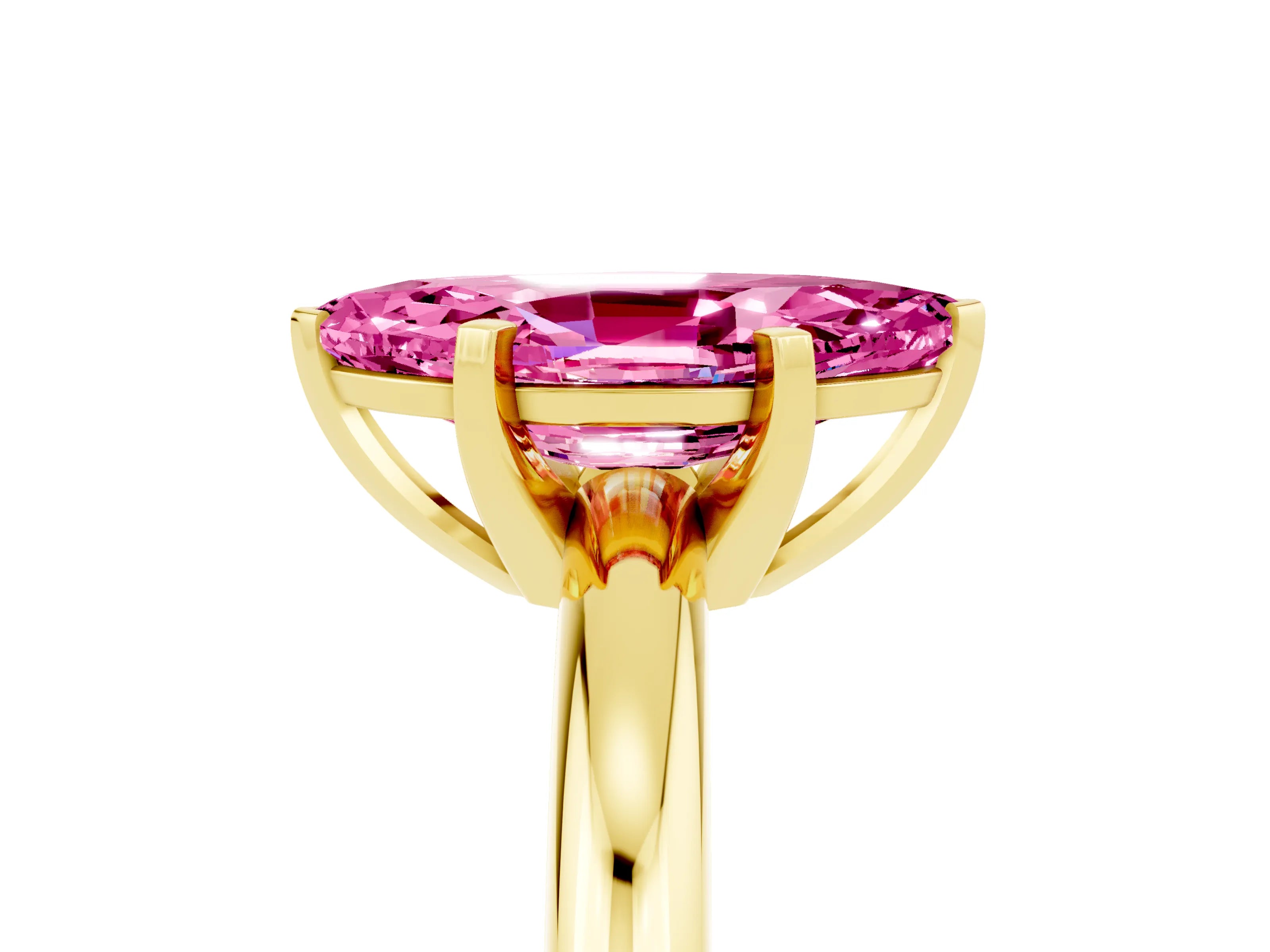 Yellow gold Marquise Cut Pink Sapphire Solitaire Engagement Ring with Round Band and Four-Prong Setting_29