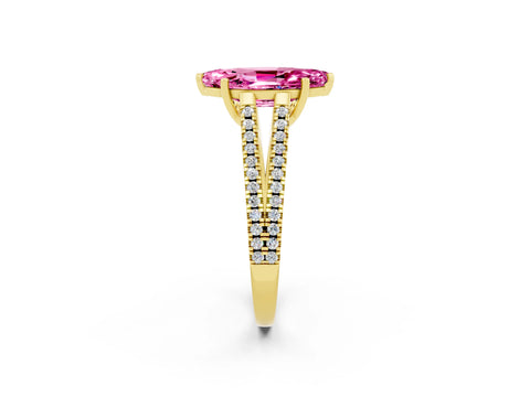 Yellow gold Marquise Cut Pink Sapphire Solitaire Engagement Ring with Split Shank Pavé Band_14