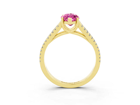 Yellow gold Marquise Cut Pink Sapphire Solitaire Engagement Ring with Split Shank Pavé Band_15