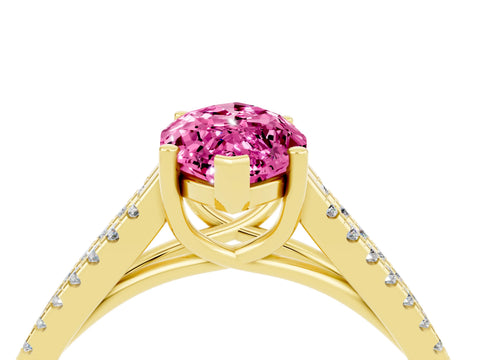 Yellow gold Marquise Cut Pink Sapphire Solitaire Engagement Ring with Split Shank Pavé Band_16