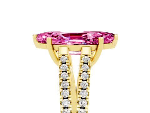 Yellow gold Marquise Cut Pink Sapphire Solitaire Engagement Ring with Split Shank Pavé Band_17