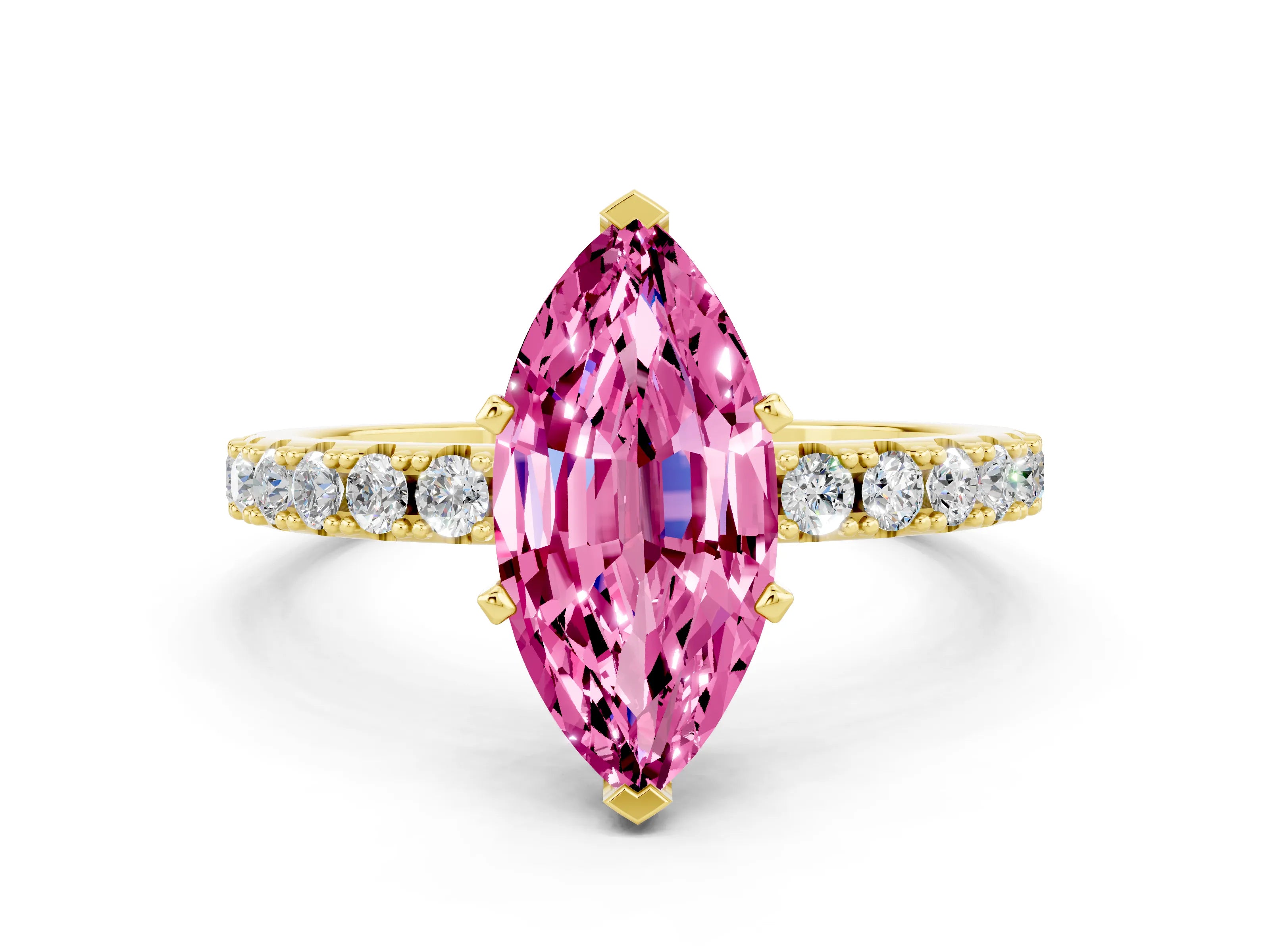 Yellow gold Marquise Cut Pink Sapphire Solitaire Pavé Band with Four-Prong Setting_24