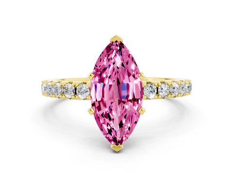 Yellow gold Marquise Cut Pink Sapphire Solitaire Pavé Band with Four-Prong Setting_24