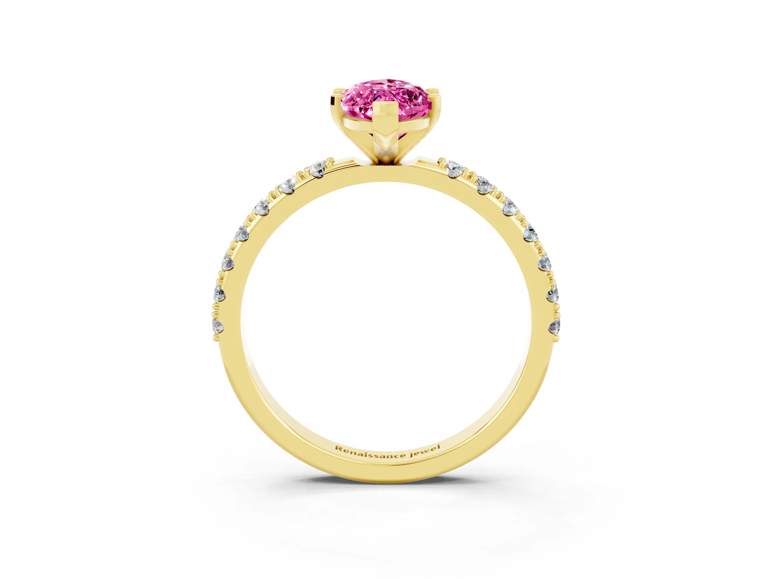 Yellow gold Marquise Cut Pink Sapphire Solitaire Pavé Band with Four-Prong Setting_27