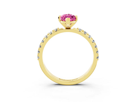 Yellow gold Marquise Cut Pink Sapphire Solitaire Pavé Band with Four-Prong Setting_27