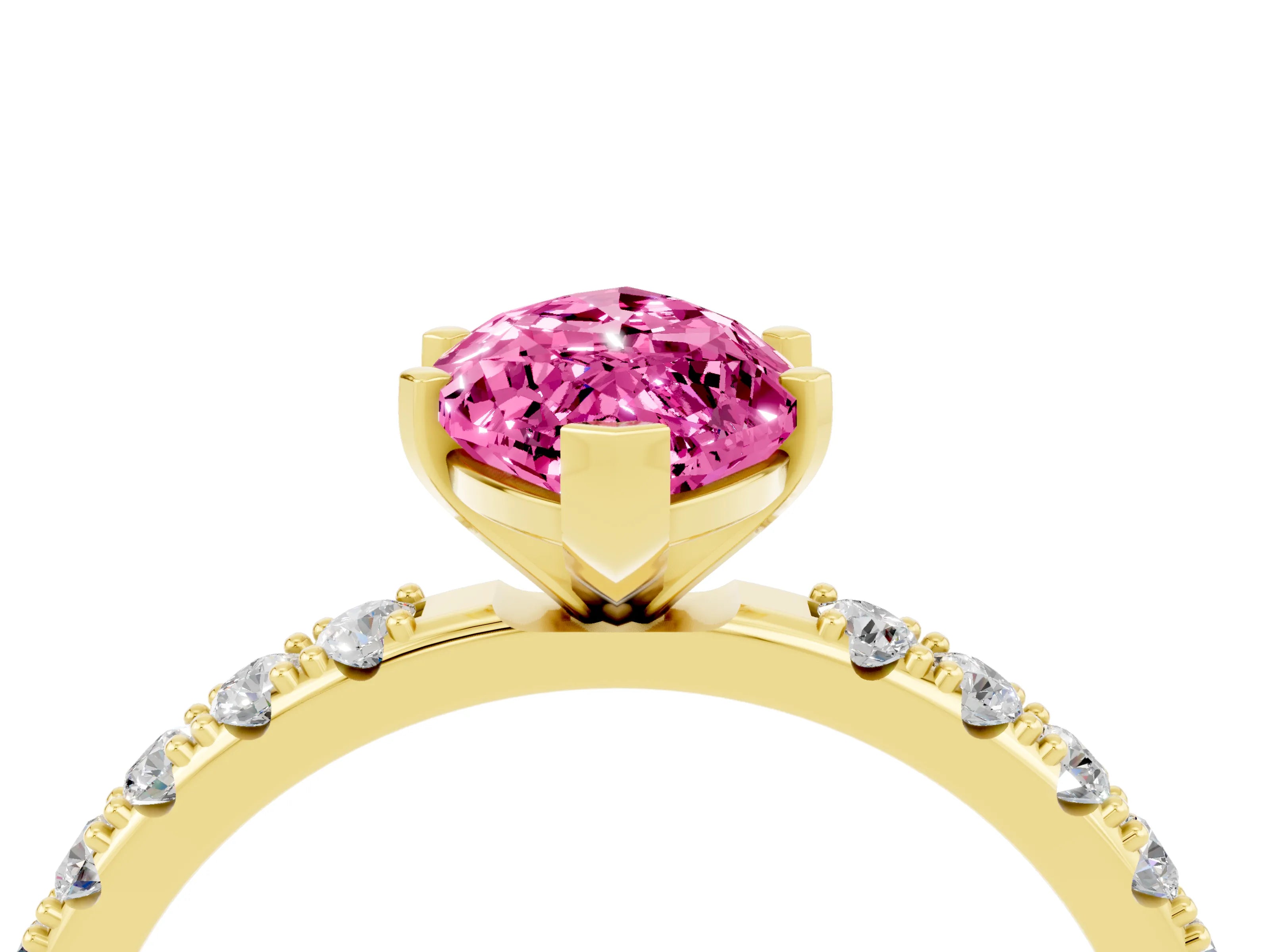 Yellow gold Marquise Cut Pink Sapphire Solitaire Pavé Band with Four-Prong Setting_28