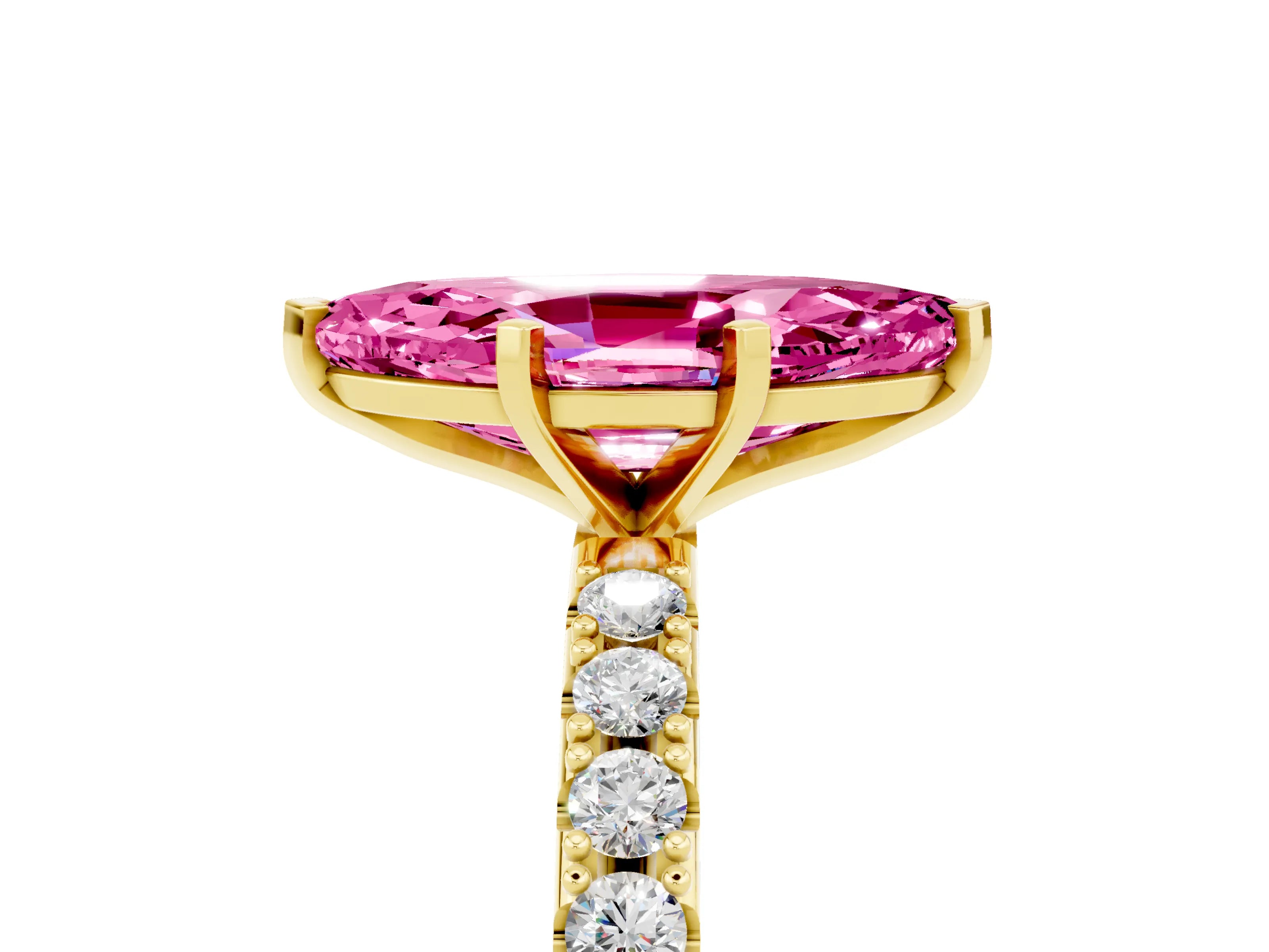 Yellow gold Marquise Cut Pink Sapphire Solitaire Pavé Band with Four-Prong Setting_29