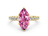 Yellow gold Marquise Cut Pink Sapphire Solitaire Pavé Engagement Ring with Round Band and Prong Setting_12