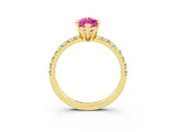 Yellow gold Marquise Cut Pink Sapphire Solitaire Pavé Engagement Ring with Round Band and Prong Setting_15