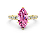Yellow gold Marquise Cut Pink Sapphire Solitaire Pavé Engagement Ring with Round Band and Prong Setting_67