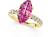 Yellow gold Marquise Cut Pink Sapphire Solitaire Pavé Engagement Ring with Round Band and Prong Setting_68