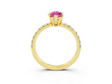 Yellow gold Marquise Cut Pink Sapphire Solitaire Pavé Engagement Ring with Round Band and Prong Setting_70