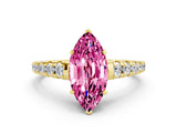Yellow gold Marquise Cut Pink Sapphire Solitaire Ring with Cathedral Setting and Pavé Band_24
