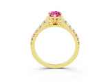 Yellow gold Marquise Cut Pink Sapphire Solitaire Ring with Cathedral Setting and Pavé Band_27