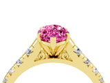 Yellow gold Marquise Cut Pink Sapphire Solitaire Ring with Cathedral Setting and Pavé Band_28