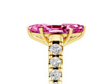 Yellow gold Marquise Cut Pink Sapphire Solitaire Ring with Cathedral Setting and Pavé Band_29