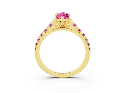Yellow gold Marquise Cut Pink Sapphire Solitaire Ring with Cathedral Setting and Pavé Band_3