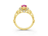 Yellow gold Marquise Cut Pink Sapphire Solitaire Ring with Filigree Band and Four-Prong Setting_51