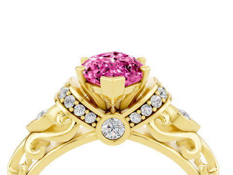 Yellow gold Marquise Cut Pink Sapphire Solitaire Ring with Filigree Band and Four-Prong Setting_52