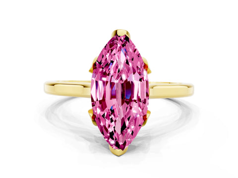 Yellow gold Marquise Cut Pink Sapphire Solitaire Ring with Flower Prong Setting and Classic Band_12