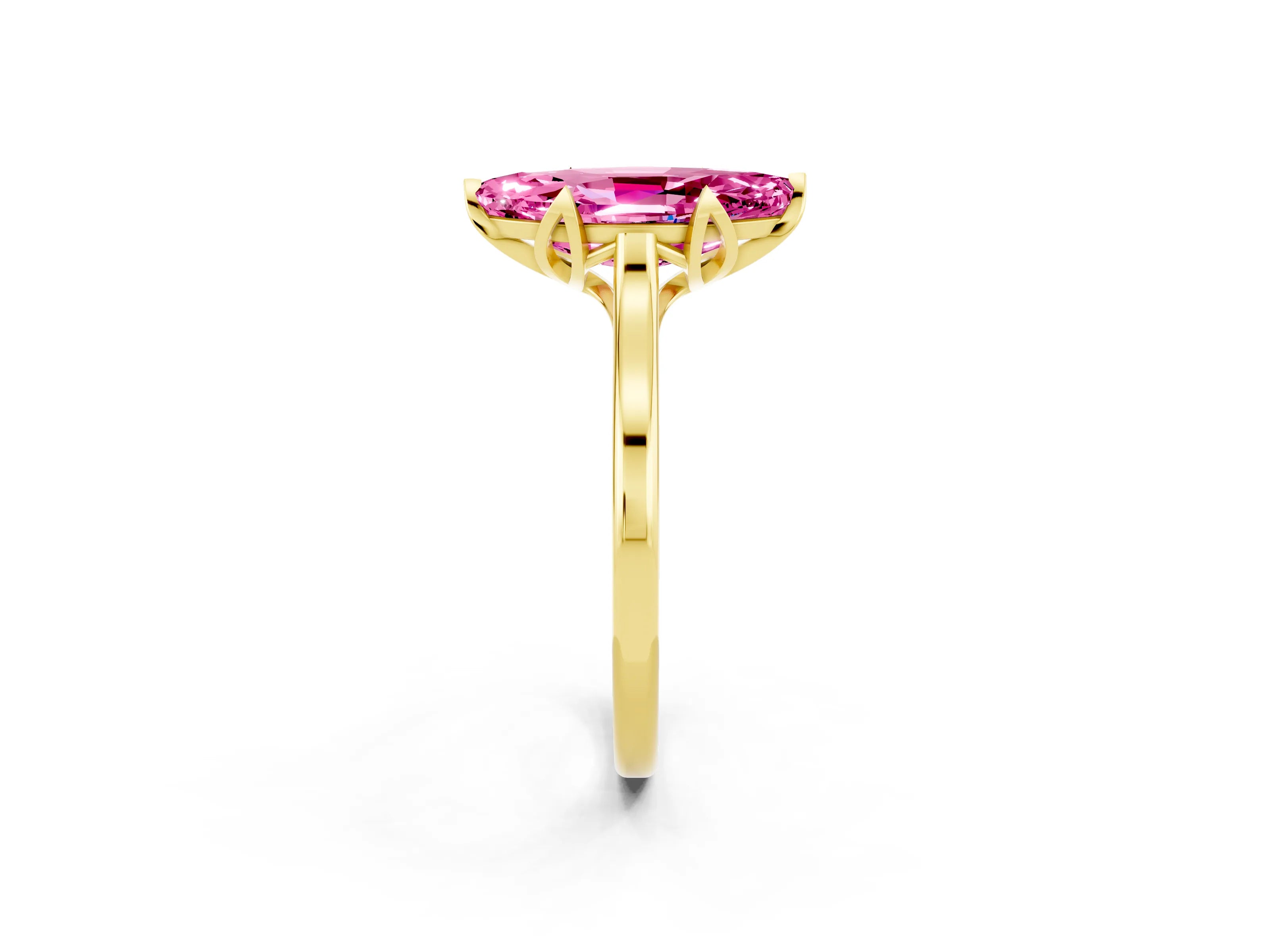 Yellow gold Marquise Cut Pink Sapphire Solitaire Ring with Flower Prong Setting and Classic Band_14