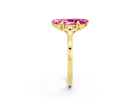 Yellow gold Marquise Cut Pink Sapphire Solitaire Ring with Flower Prong Setting and Classic Band_14