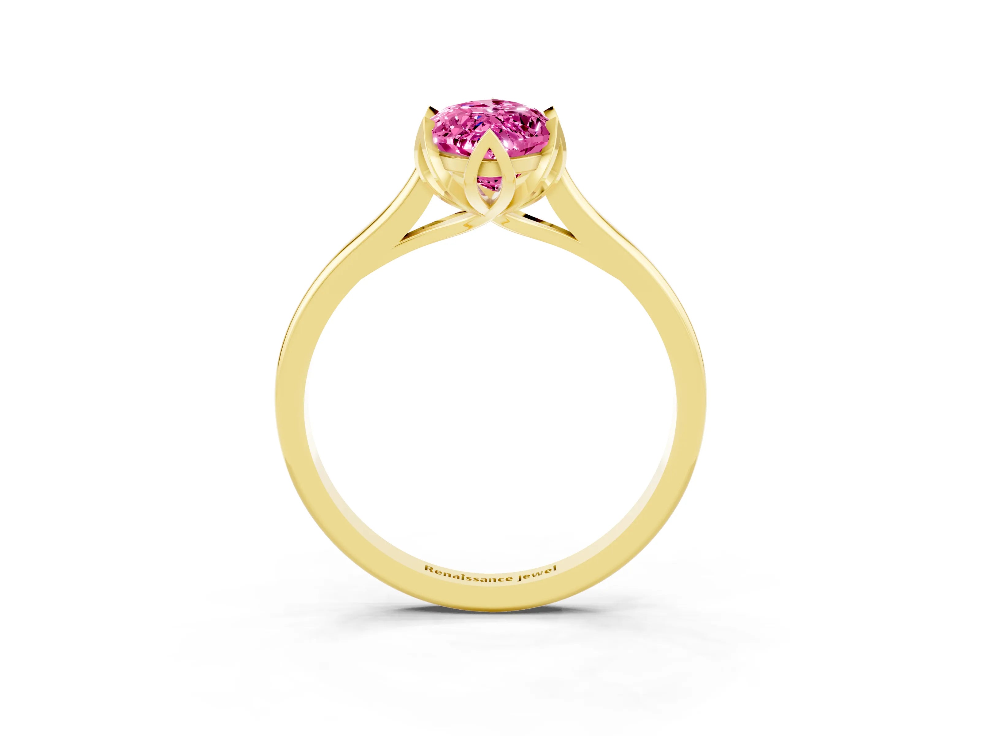Yellow gold Marquise Cut Pink Sapphire Solitaire Ring with Flower Prong Setting and Classic Band_15