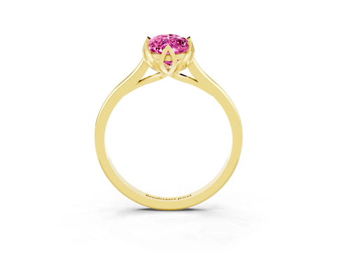 Yellow gold Marquise Cut Pink Sapphire Solitaire Ring with Flower Prong Setting and Classic Band_15