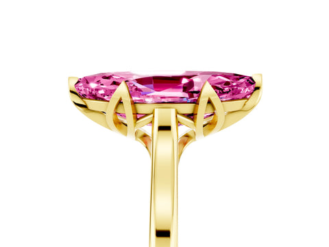 Yellow gold Marquise Cut Pink Sapphire Solitaire Ring with Flower Prong Setting and Classic Band_17